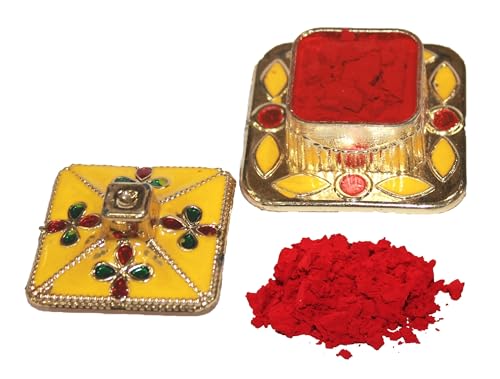 Image of Indian Dark Red Pure Kumkum Powder (Sindoor, Kumkuma, Kum Kum) For Makeup, Pooja And Other Hindu Ritual (Fancy Box 2)