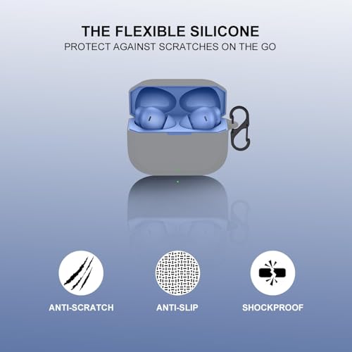 Image of Prolet Silicone Earbuds Case Compatible with OnePlus Nord Buds 3R - Shockproof Dustproof Cover, 360 Full Protection, Anti-Scratch Soft TPU, Carabiner Hook (Grey)