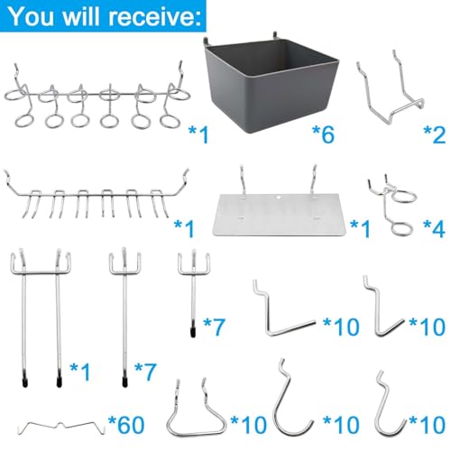 FRIMOONY Pegboard Hooks Assortment, Plastic Bins, Peg Locks, for Organizing Tools, 140pcs