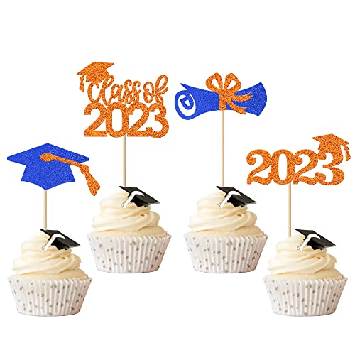 Rsstarxi 36 Pack Class Of 2023 Graduation Cupcake Toppers Glitter 2023 Graduation Cap Diploma Cupcake Picks 2023 Graduation Mini Cake Decorations For 2023 Graduation Party Supplies Orange Blue #TOP23