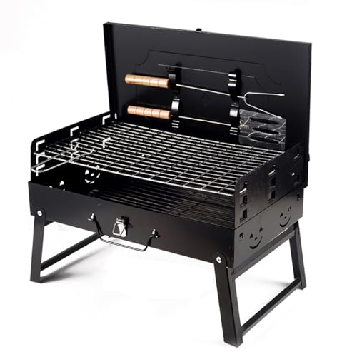 Parrilla de carbón portátil con tapa y accesorios, diseño compacto de mesa para cocinar al aire libre, perfecta para picnics, camping y fiestas
