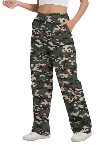 Image of Cargo Pants for Women High Waist Wide Leg Stretchy Pull On Baggy Casual Pants with Pockets