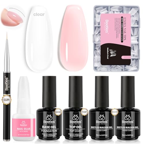 Gelab cosmetics LLC Beetles Builder Gel Set,6 Colors Soft Nude Whisper Nude Pink Building Gel,8 in 1 Strengthening Building Instant Apex & Nail Extension,for Beginners DIY Salon at Home Gifts,UV & LED Lamp Needed