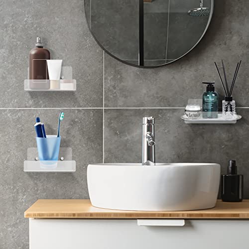 Image of 3 Pack Small Floating Acrylic Shelves Transparent Mini Wall Shelves for Storage 4 Inch Small Picture Edge Shelves with Two Types of Installation - Glue & Drilling