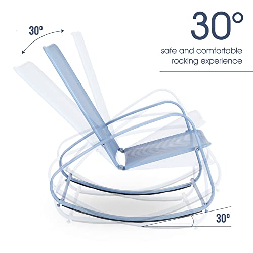 Green Party Patio Rocking Chair, Steel Porch Rocker Chairs With Removable Cushion For Both Indoor And Outdoor, Blue (Up To 300 Lbs) #TOP2