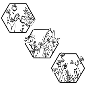 OYEFLY 3 Pcs Metal Flower Wall Art, Farmhouse Wall Decor (Black)