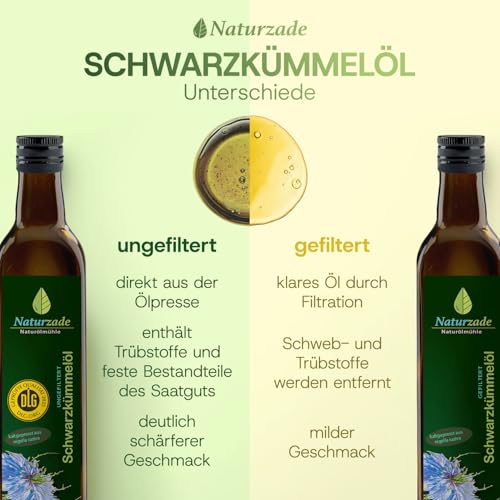 Foto von Naturzade Schwarzkümmelöl 500ml Ungefiltert Glasflasche, kaltgepresst, direkt vom Hersteller