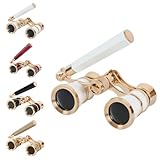 双眼鏡3X25シアターグラス、ミュージカルコンサート用ハンドル付きクラシック折りたたみ式オペラグラス双眼鏡、レトロなデザインの女性向けギフト (ホワイトゴールドハンドル)