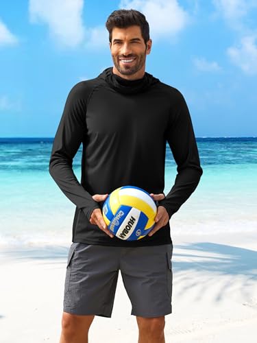 Image of PINSPARK Men's Sun Protection Hoodie with Mask UPF 50+ UV Long Sleeve Shirt Men Rash Guard Performance Fishing Hiking Shirt