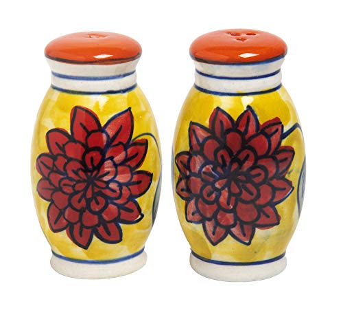 Image of HS HINDUSTANI SAUDAGAR Phoolkari Spice Salt and Pepper Ceramic Salt Shaker dispensers Set of 2(50ml Each) Spice Container & Sprinkler for Dinning Table Kitchen Ideal for Home Daily use and Gifting.