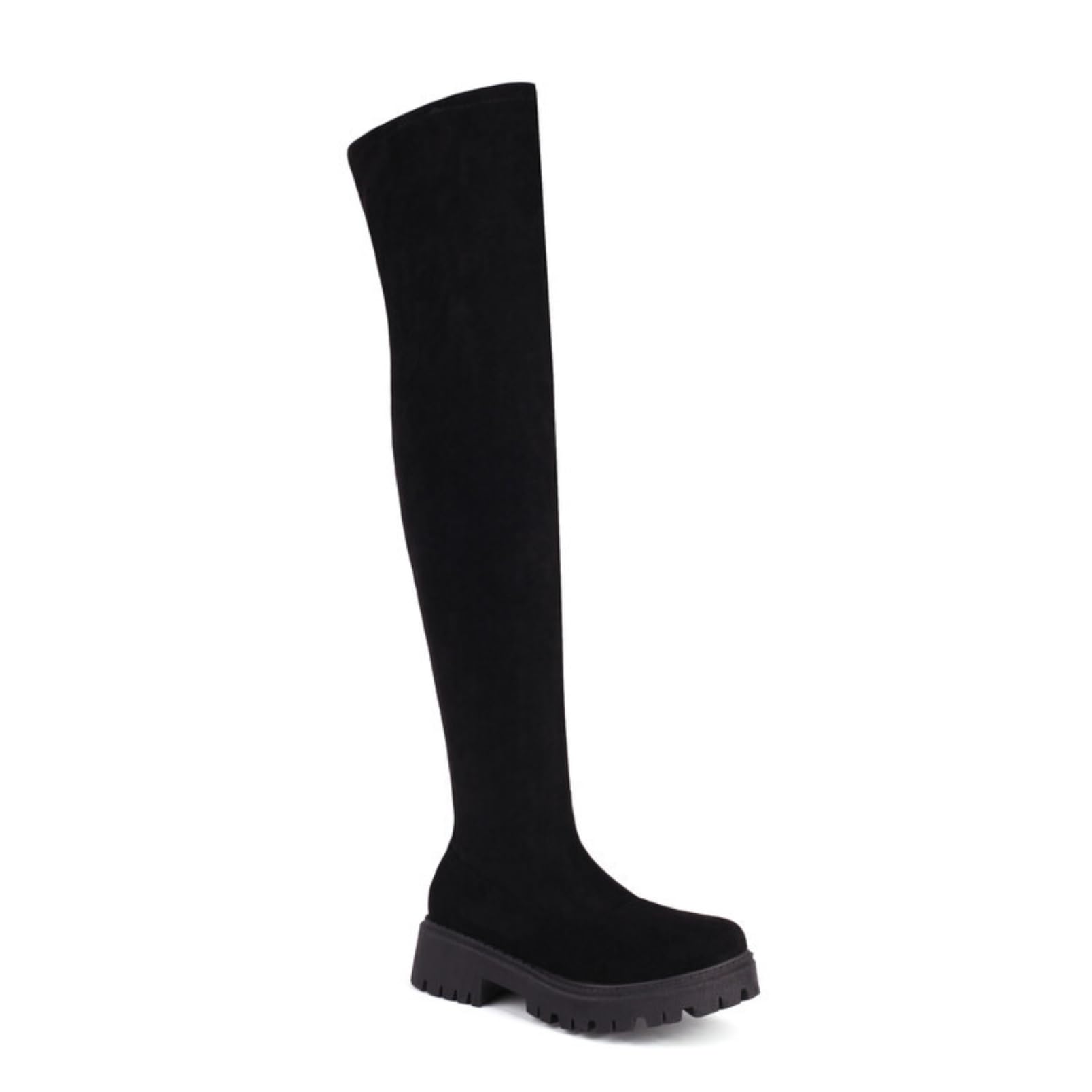 Womens Over The Knee Booties Chunky Block Heels Round Toe Cushioned Insole Durable Upper Non Slip Outsole Comfortable