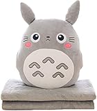 3 en 1 Almohada Linda Manta Totoro Muñeca de Peluche Anime Miyazaki Hayao Studio Ghibli Totoro Almohada para niños Niña Novia Navidad