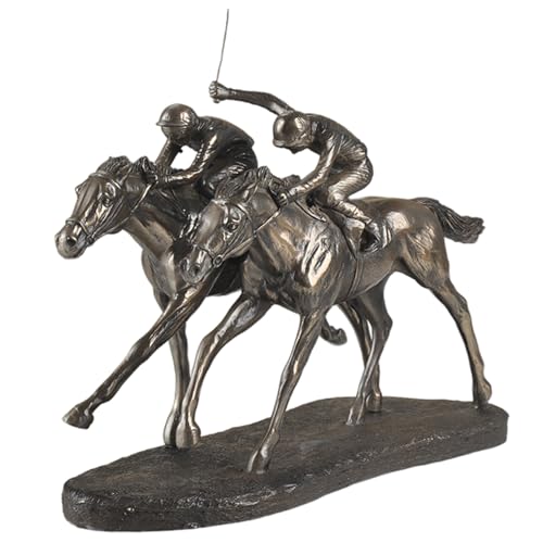 Licsaliwe Statue de Cheval en Bronze avec Jockeys, 2 Jockeys, Sculpture de Cheval Course, décoration équestre en résine pour la Maison et Le Bureau (30, 5 x...