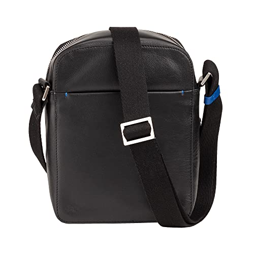 Sac bandoulière en cuir véritable noir pour homme avec multi-compartiments