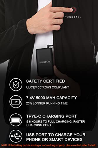 Venustas Mens Heated Jacket, Fleece With Battery Pack 7.4V, Premium Zippers #TOP3