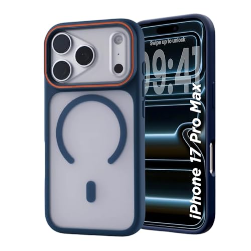 Image of AIBEX Magnetic Compatible Shockproof Case for iPhone 17 Pro max - Slim Protective Back Cover with Camera Lens Protection, Strong Magnetic Support, Anti-Slip Grip, Military Grade Drop Protection (Blue)