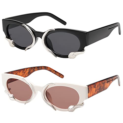 Trendy Sunglasses for Women Men Vintage Narrow Cateye Metal Snake Sunnie Y2k Accessories AP3621