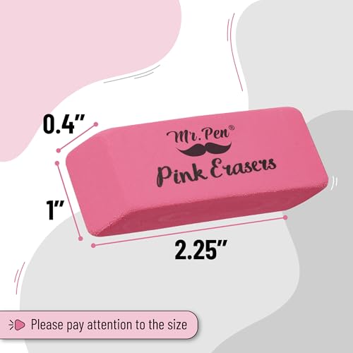 Image of Mr. Pen- Pink Pencil Eraser Bulk, 24 Pack | Large Latex Free Block Erasers for School, Office, Art Sketching, Homework, Exams, Clean Smudge-Free Correction
