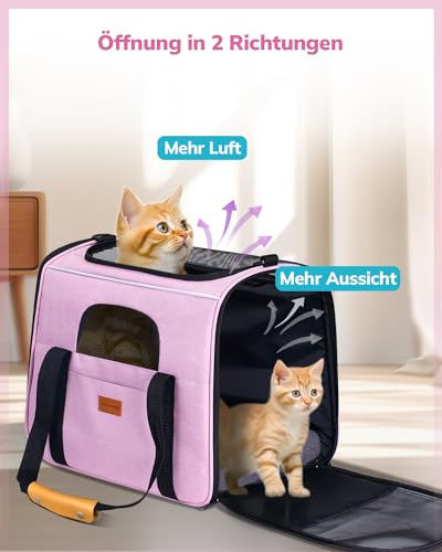 Morpilot Transportbox Katze Katzen transportboxen, Faltbare katzentasche transporttasche, hundetragetasche Transporttasche mit Einstellbar Schultergurt katzenbox für Katzen Kleiner Hund Welpe Rosa
