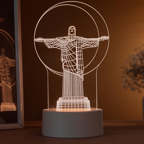 Luminária led 3d, abajur de mesa, Cristo Redentor