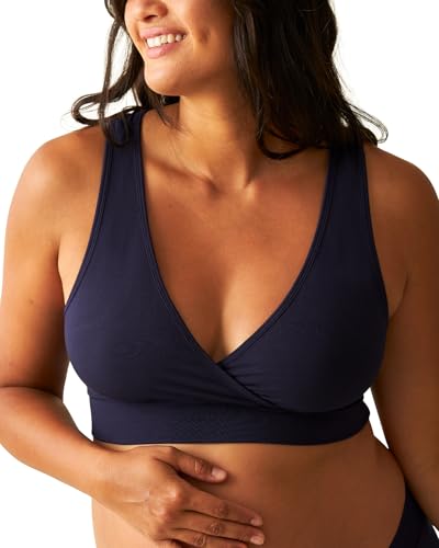 Image of Kindred Bravely French Terry Nursing Bra for Breastfeeding and Sleep, Racerback Crossover, Soft and Stretchy Maternity Bra (Navy, Medium Busty)