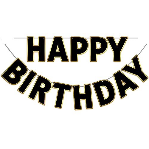 Image of Pre-Strung Happy Birthday Banner - Black Gold Party Decorations