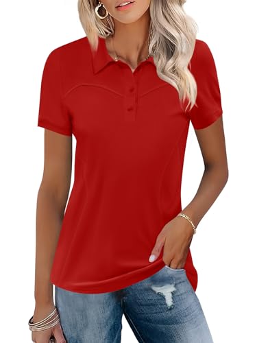 Image of TFSDOD Womens Golf Polo Shirts Collared Short Sleeve T Shirt Lightweight Moisture Wicking Polo Casual 3 Buttons Outfits