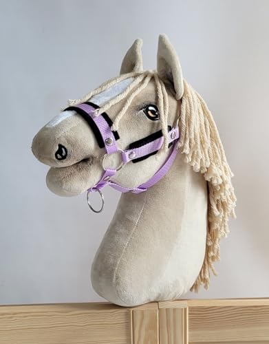 Hobby Horse A3 morado con riendas de piel negra para caballo de tela