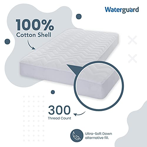 Image of Waterguard Quilted Cotton Mattress Pad - Portacrib Size - Soft, Comfortable, and Fluffy Mattress Pad - Waterproof Mattress Protector Stretched 4 inch for Snug Fit on Regular Sized Mattress