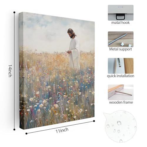 Lienzo de Jesús en campo de flores silvestres para llenar de paz tu hogar 6