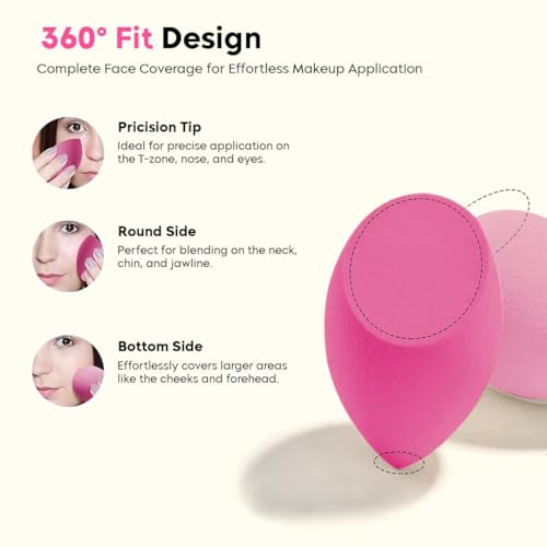 Image of 4 in 1 Makeup Sponge & Brush Set - Beauty Blender Sponge, Flat Base Sponge, Mushroom Head Makeup Sponge Brush & Kabuki Foundation Brush - Soft Reusable Makeup Blender for Liquid, Cream & Powder