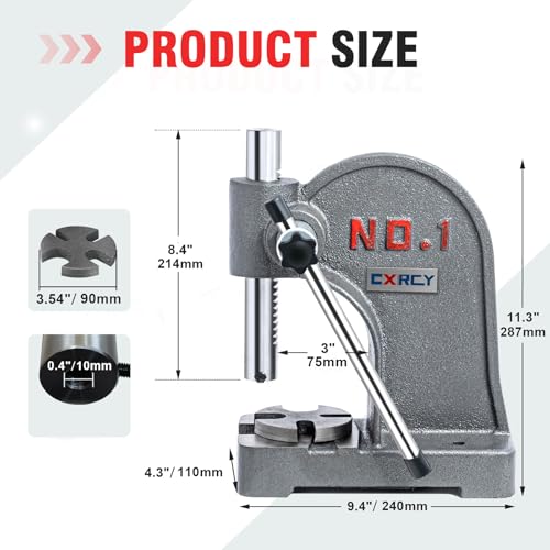 Image of CXRCY Arbor Press 1 Ton Round Ram, Cast Iron Heavy duty Upgraded Manual Arbor Press 1 Ton, 5.5 inch Maximum Height, Desktop Arbor Press, Metal Punch Press Machine for Stamping Bending Forming Stretching