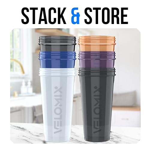 Image of VELOMIX -6 PACK- 28 oz Protein Shaker Bottle for Protein Mixes - 6x Wire Whisk | Leak Proof Shaker Cups for Protein Shakes | Protein Shaker Bottle Pack | Protein Shake Cup (Elemental Mix)