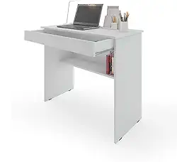 Escrivaninha/Mesa de Computador com 1 Gaveta e Prateleira Organizadora para Quarto ou Escritório de Estudo (Branco)