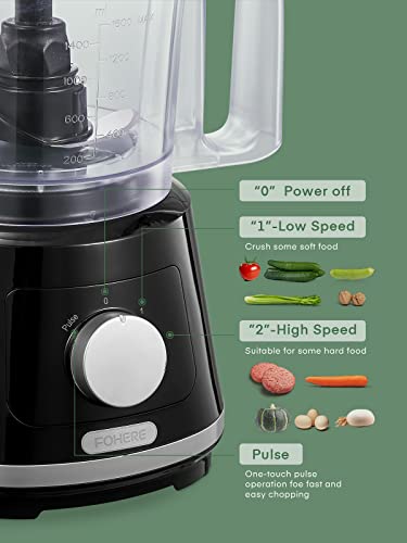 Fohere Food Processor 8 Cup Food Chopper With Five Stainless Steel & Bpa Free Accessories - Chopping, Slicing, Shredding And Whisking, 2 Speeds And Pulse Function, Black #TOP2
