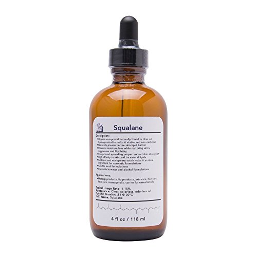 Squalane, 100% Pure Moisturizer Face Oil, 4oz Glass Amber Bottle with Dropper Cap
