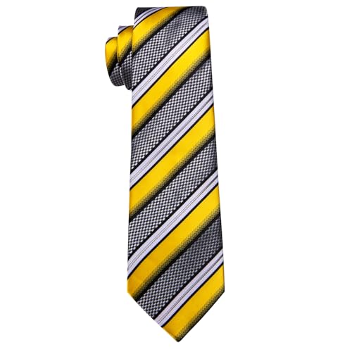 Image of Barry.Wang Man Stripe Ties Set Silk Woven Pocket Square Necktie Cufflinks Formal Party Business