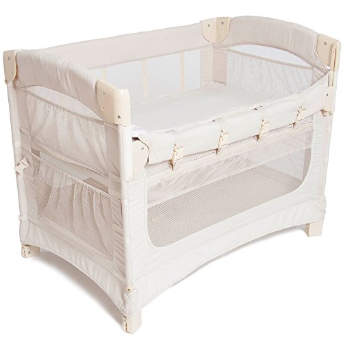 Image of Arm’s Reach Ideal Ezee 3 in 1 Co-Sleeper Folding Bedside Bassinet and Play Yard Featuring 4-Inch Sleeping Nest, Natural
