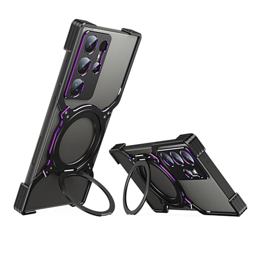 Coque Samsung S26 Ultra en métal noir violet avec anneau support de protection arrière