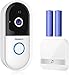 Produktbild Gbasics Video Türklingel mit Kamera, Funkklingel Kabellose Türklingel Drahtloses WLAN Video Türklingel Überwachungskamera mit Indoor Glockenspiel + Akku, App Control für iOS/Android Weiß