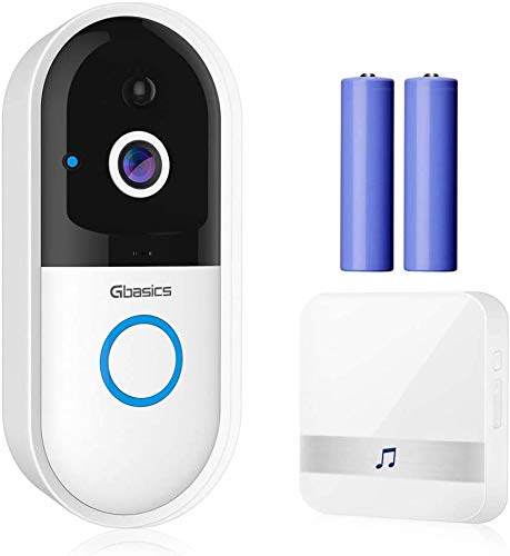 Preisvergleich Produktbild Gbasics Video Türklingel mit Kamera, Funkklingel Kabellose Türklingel Drahtloses WLAN Video Türklingel Überwachungskamera mit Indoor Glockenspiel + Akku, App Control für iOS / Android Weiß