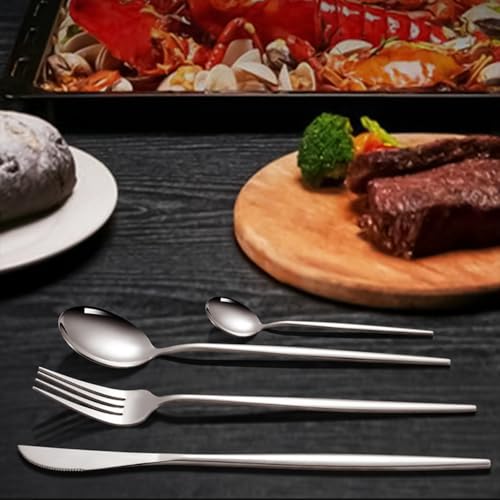 Image of 20 pcs Flatware Set, Silver Silverware Set for 5, Knife Fork Spoon, Stainless Steel Home Dinnerware Tableware,Mixed Cutlery Set Eating Utensils for Restaurants (20 Pcs Silver)