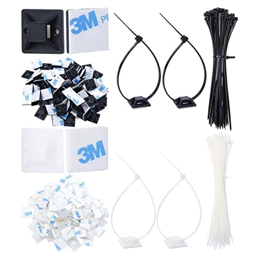 Smilcloud Brida para Cables, 200 piezas de Bridas de Nailon Autobloqueantes (19,8 cm) y 200 piezas de Chasis de Fijación de Cables Autoadhesivas (18 mm x 18 mm), Brida para cables en blanco y negro