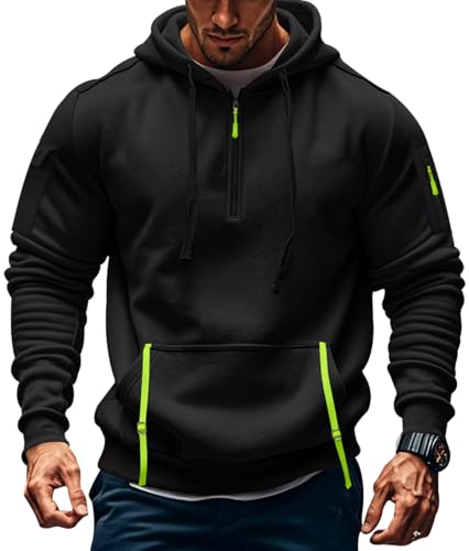 MEDUOLA Sudadera con Capucha para Hombres Suéter con Cremallera de Manga Larga Sudaderas de Color Sólido Grueso Cálido (L, Negro)