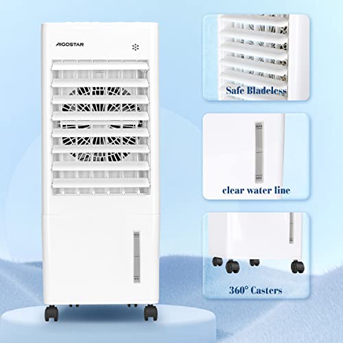 Aigostar 3-In-1 Evaporative Air Cooler, Portable Air Cooler Cooling Fan With Cooling & Humidifier, 3 Wind Speeds, 70° Oscillation, 330 Cfm, 2 Ice Boxs, Cools 370 Square Feet For Room Bedroom #TOP4