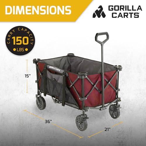 Gorilla Carts 7 Kubikfuß Faltbarer Festivalwagen, XXL All-Terrain-Utility-Pull-Campingwagen mit übergroßem Bett und integrierten Getränkehaltern, Gartenwagen 185L Fassungsvermögen, Rot – Bild 4