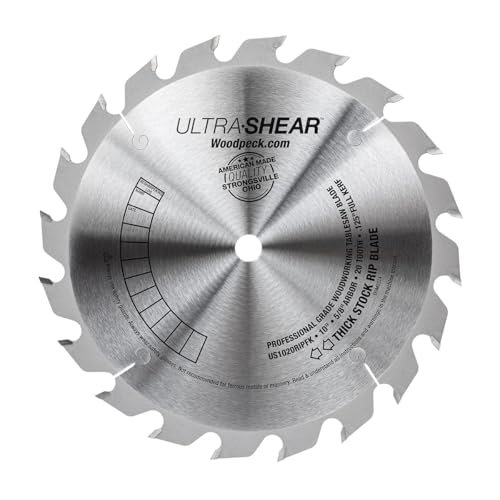 Thick Stock Table Saw Rip Blade, 10 Inch, 20T, 5/8" Arbor, 1/8" Full Kerf, USA Made, Optimized for Ripping Thick Stock - US1020RIPFK