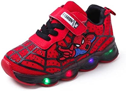 RAYCHY Toddler Boys Girls Light Up Shoes LED Lightweight Mesh Breathable Walking Sneakers Red
