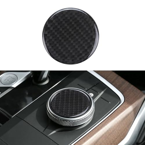 BLAKAYA Compatible with Carbon Fiber Multimedia Knob Button Panel Trim Cover for BMW 1 2 3 4 Series 3GT G20 G28 2020 2021 2022 (Black)