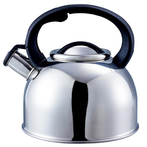 Liberty Leisure Stainless Steel Whistling Kettle 2.5L - Fast Boil Kettle Suitable for Gas Stove, Ceramic, Electric, Halogen - Lightweight Camping Kettle with Heat Resistant Handle (Silver)